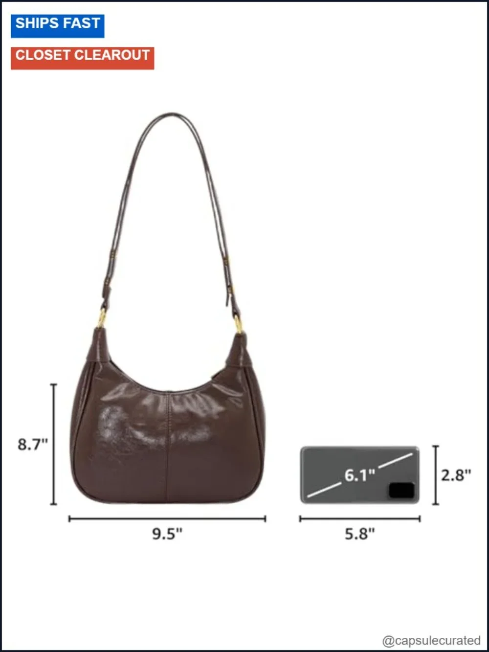 Women's Crescent Hobo Shoulder Bag Vegan Leather Adjustable Strap Zip